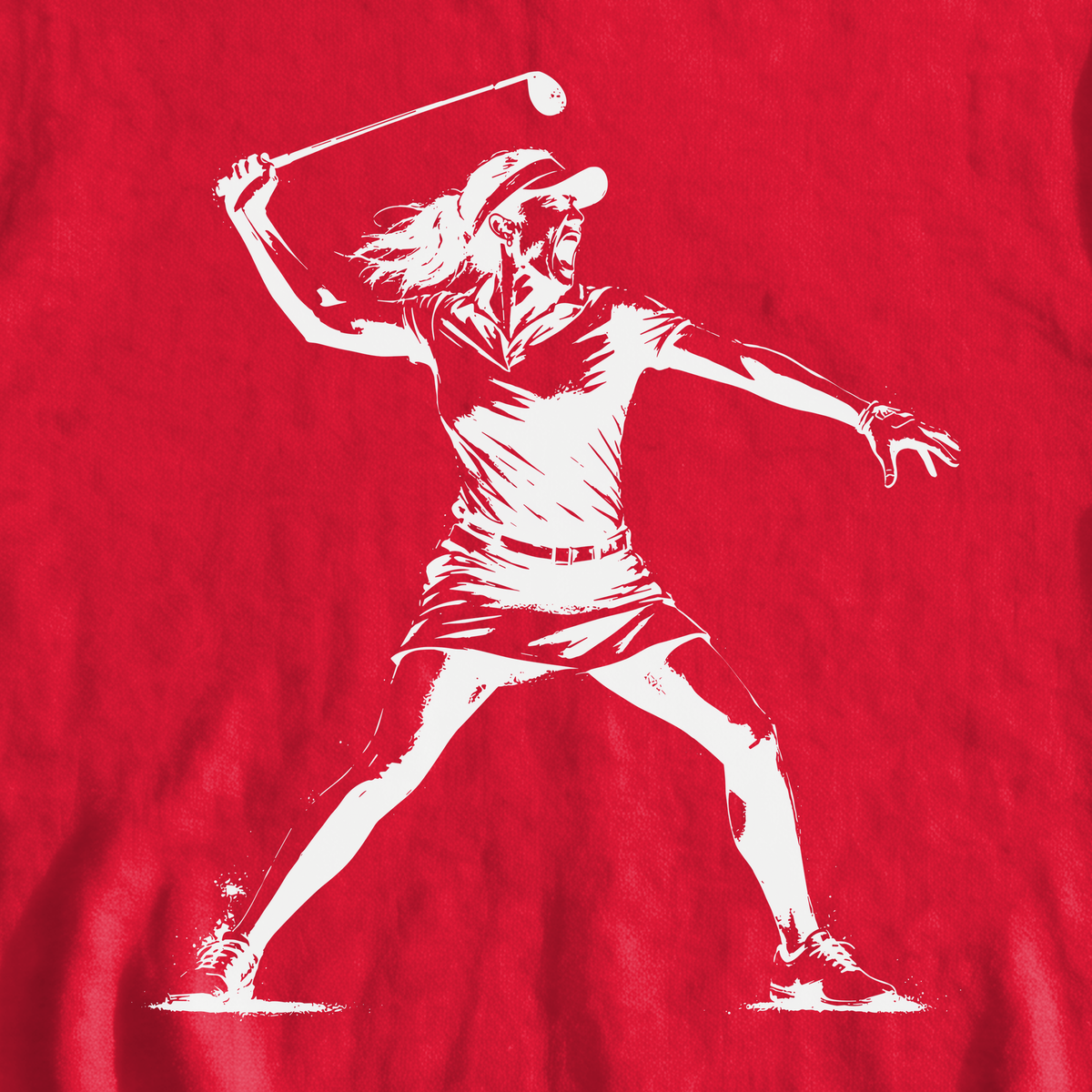 Angry Female Golfer Sweatshirt, print close-up on Red