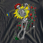 Rose Skeleton Pop Art Tee, print close-up on Black