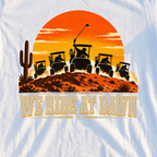We Ride At Dawn Western Tee, print close-up on White