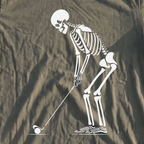 Skeleton Golfer Premium Tee, print close-up on Moss