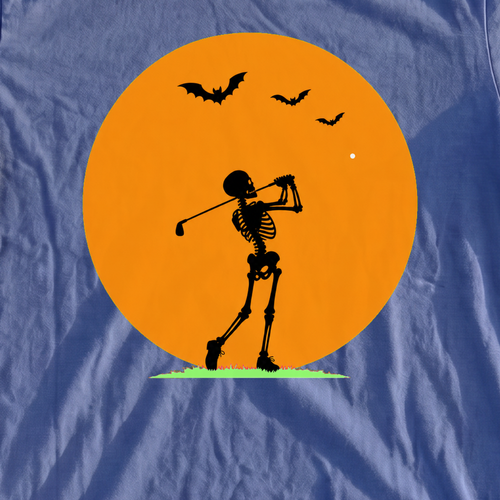 Halloween Moon Premium Tee, print close-up on Mystic Blue