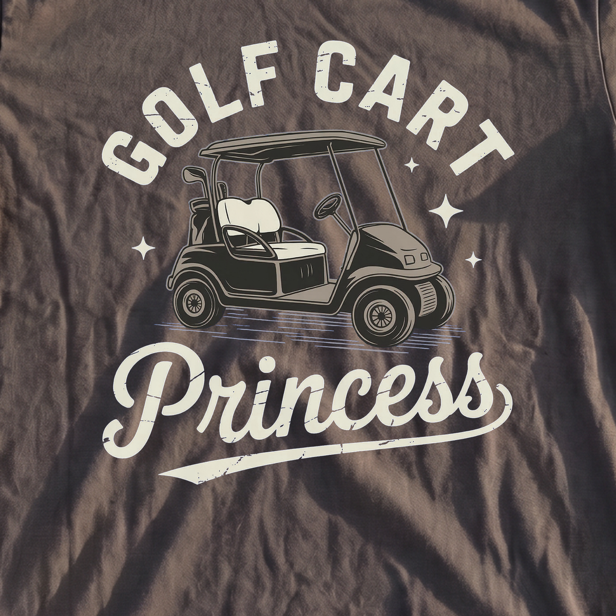 Golf Cart Princess Premium Tee, print close-up on Pepper