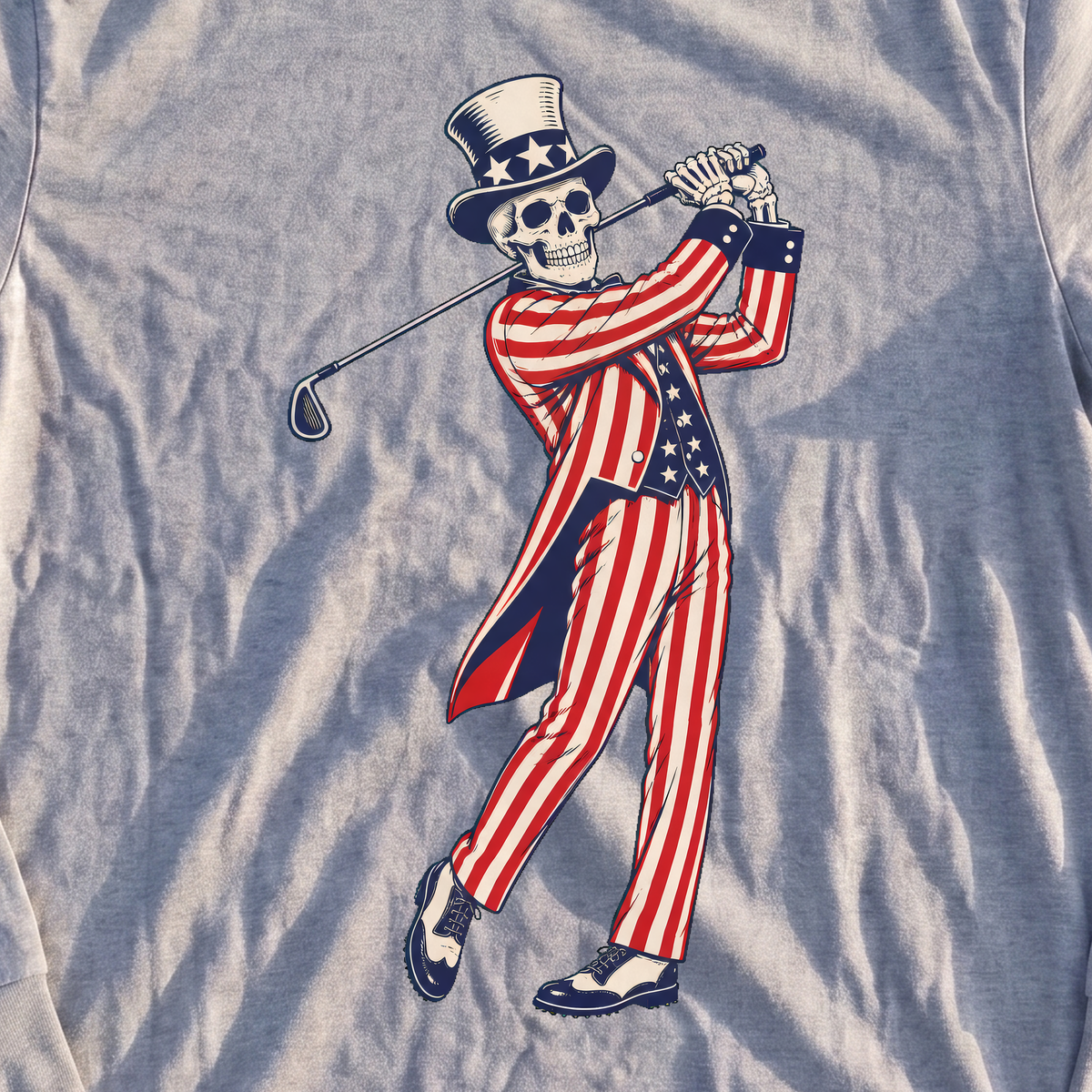 Yankee Doodle Swing Long Sleeve Tee, print close-up on Sport Grey