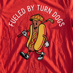 Turn Dog Fuel Long Sleeve Tee, print close-up on Red