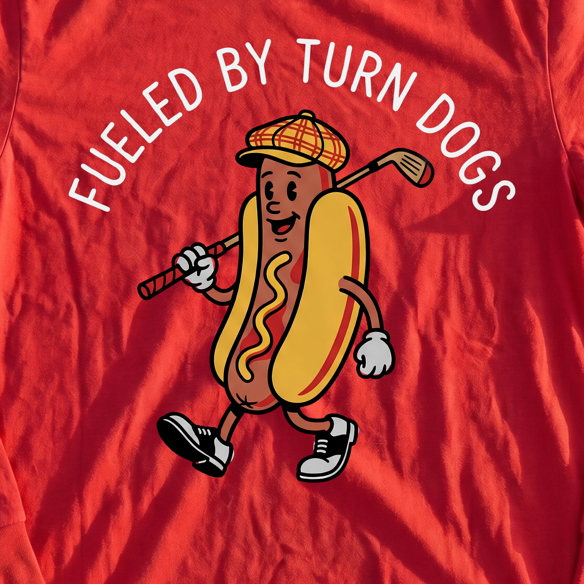 Turn Dog Fuel Long Sleeve Tee, print close-up on Red