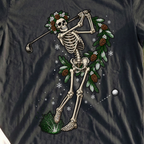 Winter Pine Skeleton Swing Tee, print close-up on Black