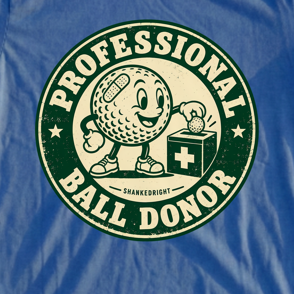 Professional Ball Donor Tee, print close-up on Royal