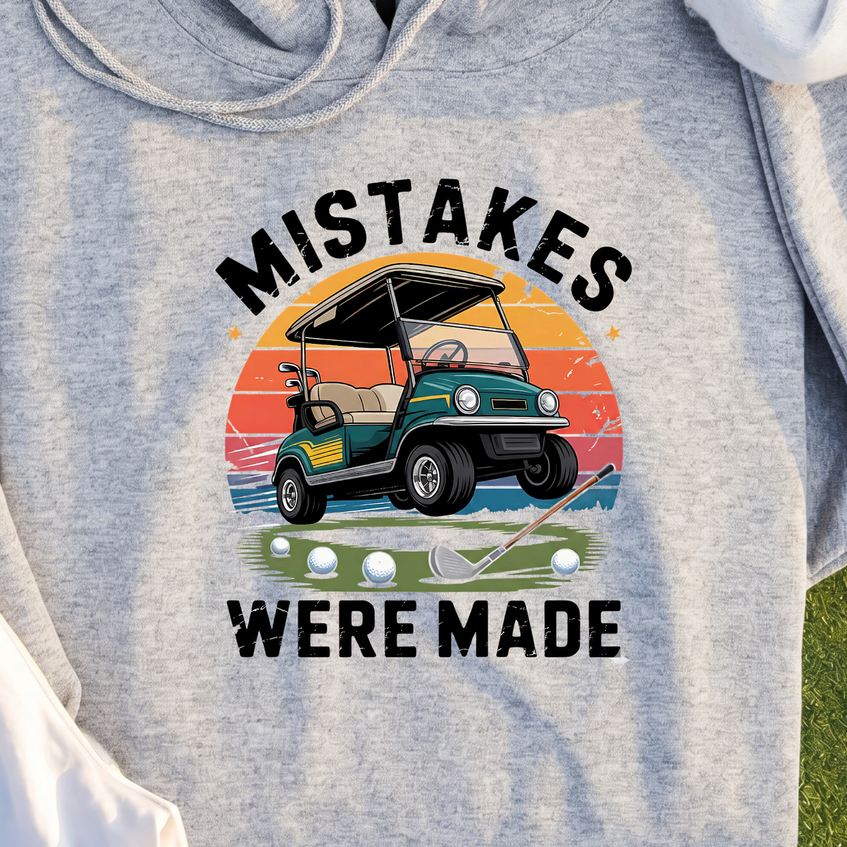 Mistakes Were Made Hoodie, print close-up on Sport Grey