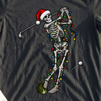 Christmas Lights Skeleton Swing Tee, print close-up on Black