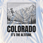 Colorado It's The Altitude Tee, print close-up on White