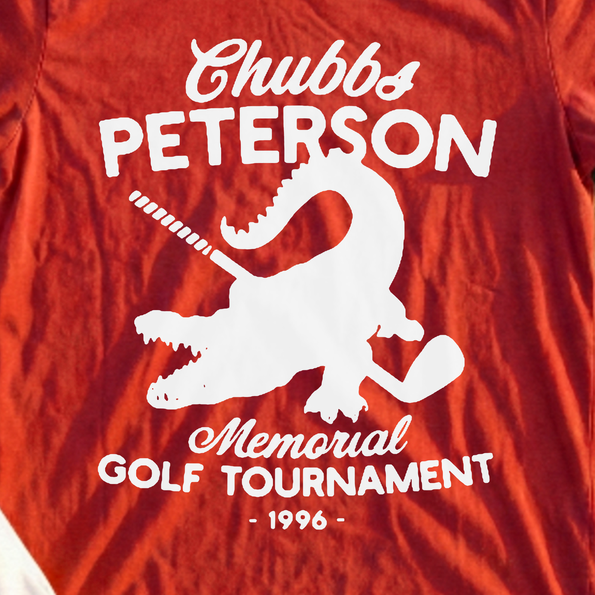 Chubbs Peterson Golf Tournament Tee, print close-up on Red