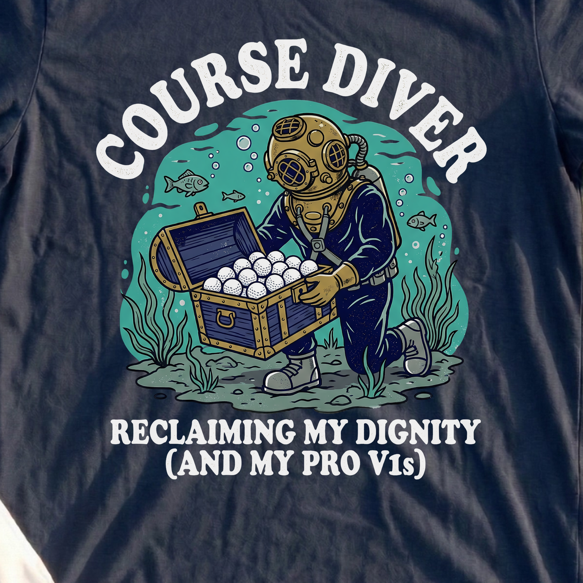 Course Diver Tee, print close-up on Navy