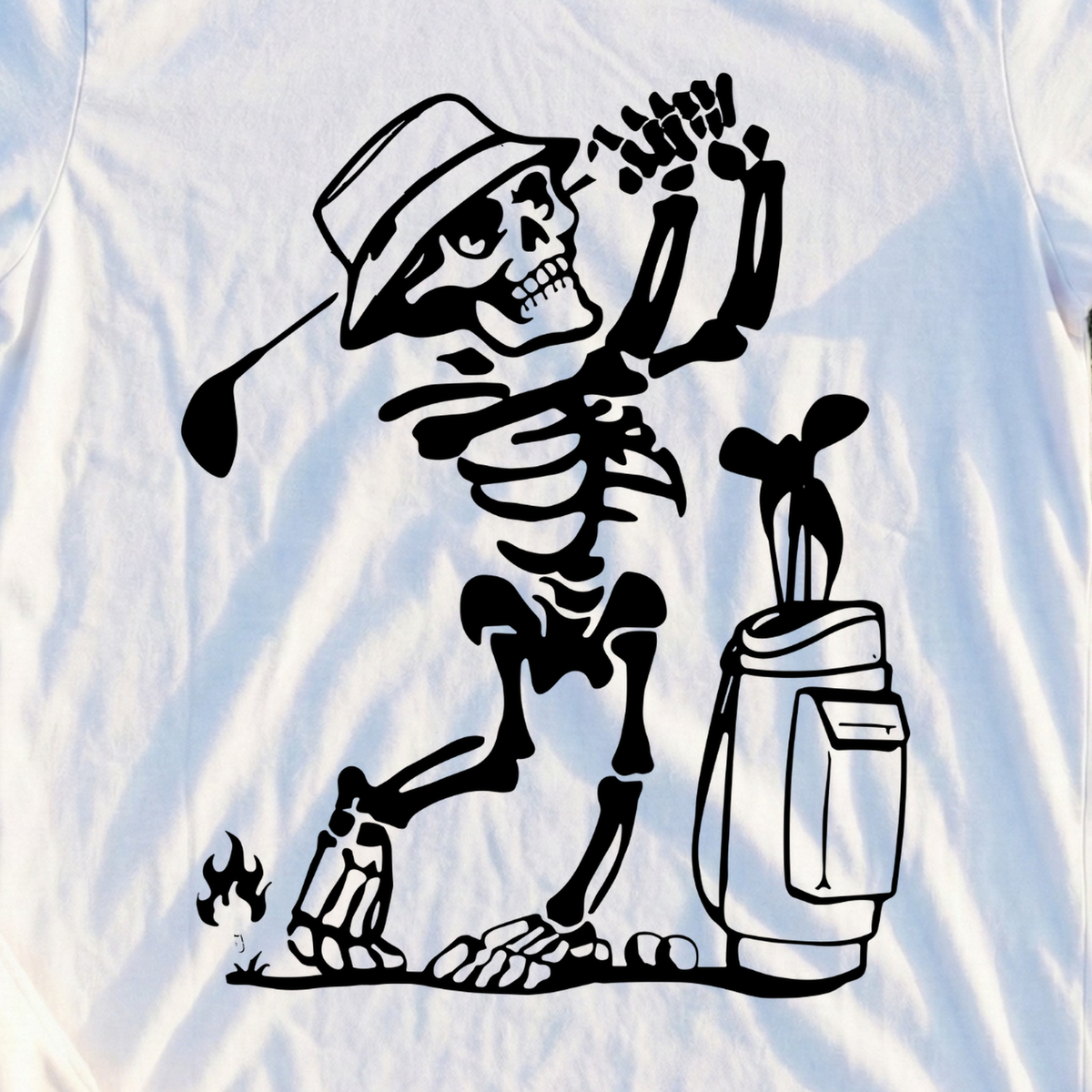 Skeleton Golfing! Tee, print close-up on White