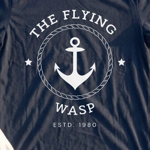 The Flying Wasp Tee, print close-up on Navy