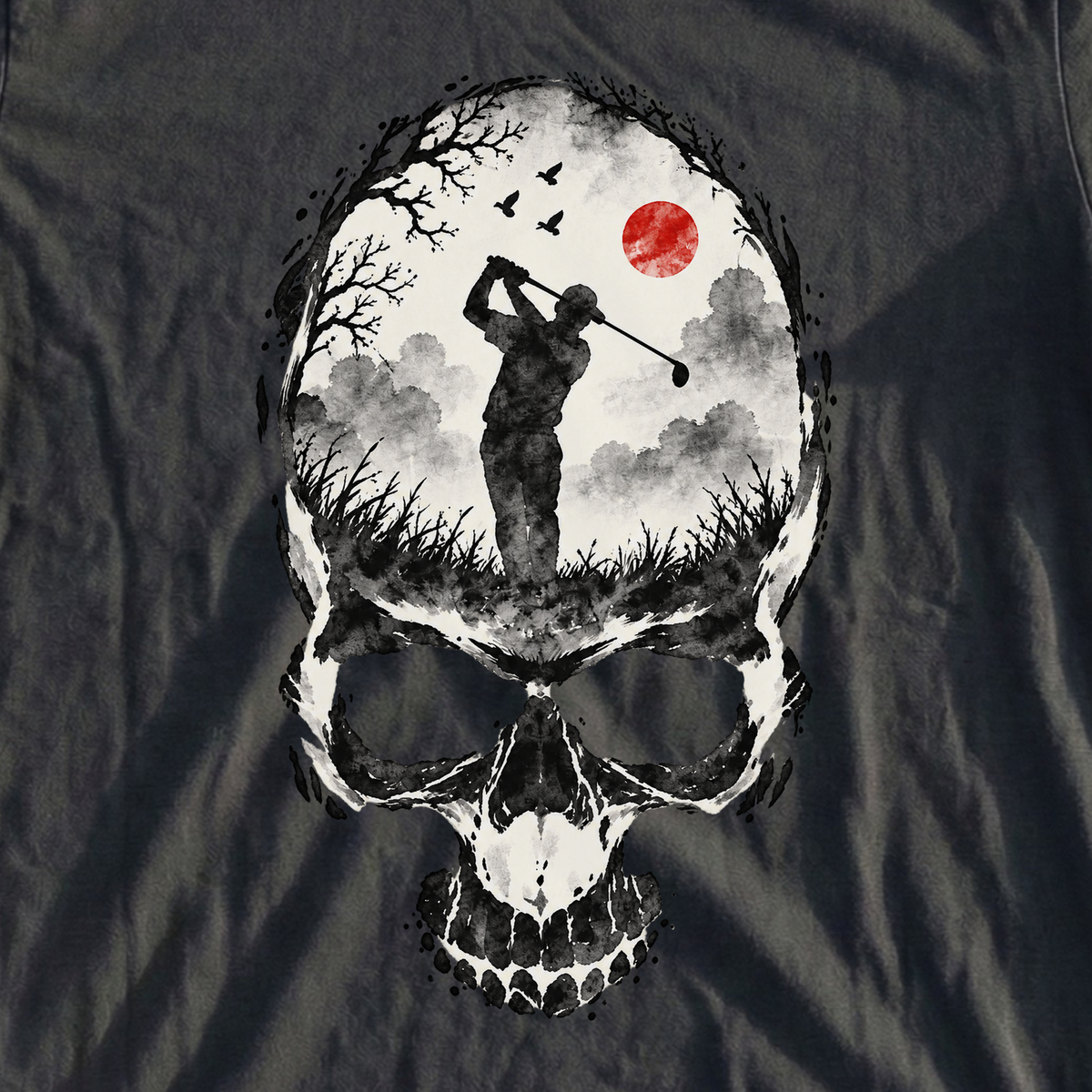 Ink Wash Skull Tee, print close-up on Black
