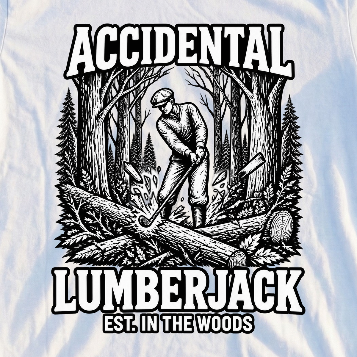 Accidental Lumberjack Tee, print close-up on White