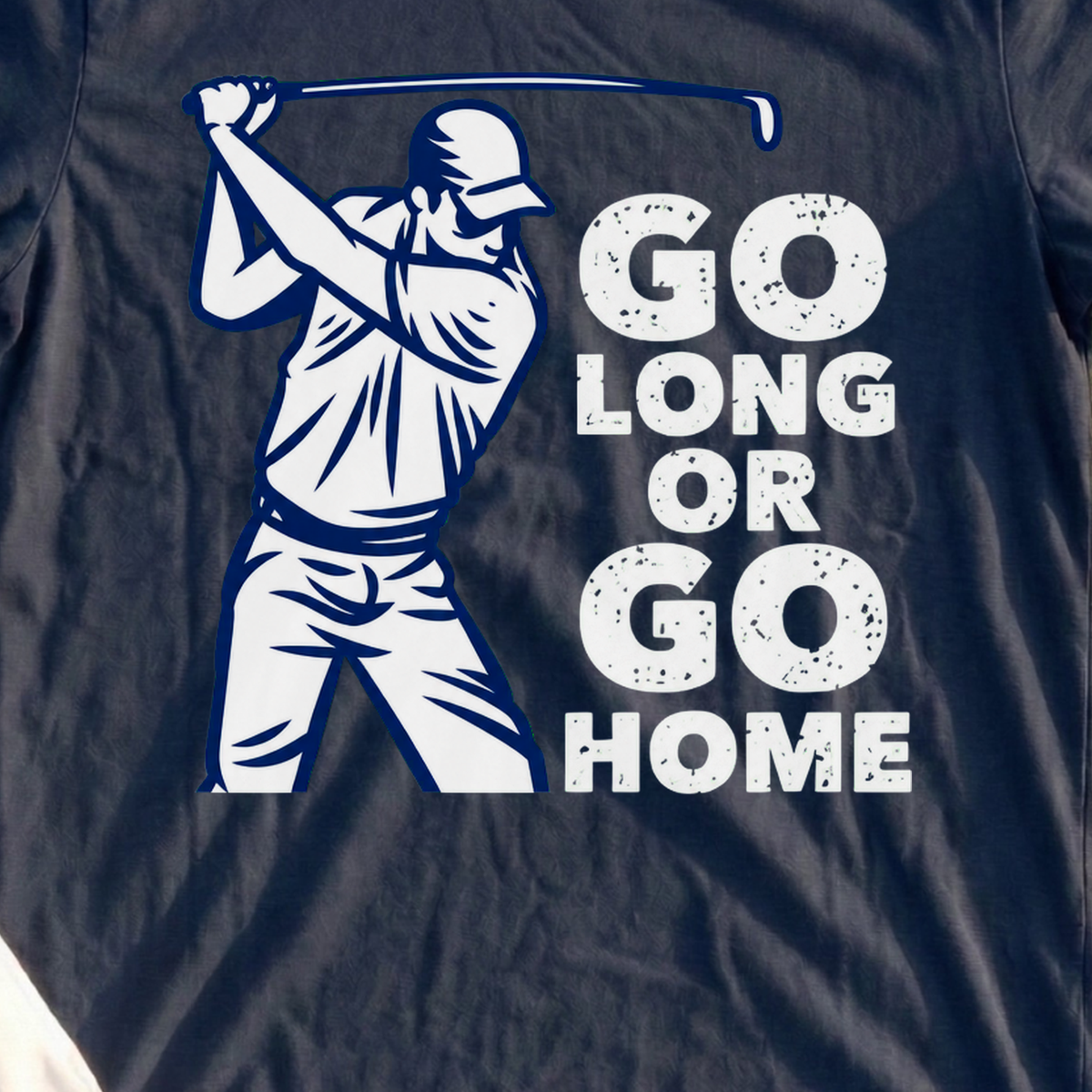 Go Long Or Go Home Tee, print close-up on Navy