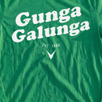 Gunga Galunga 1980 Long Sleeve Tee, print close-up on Irish Green