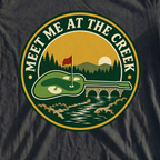 Meet Me At The Creek Park Badge Tee, print close-up on Black