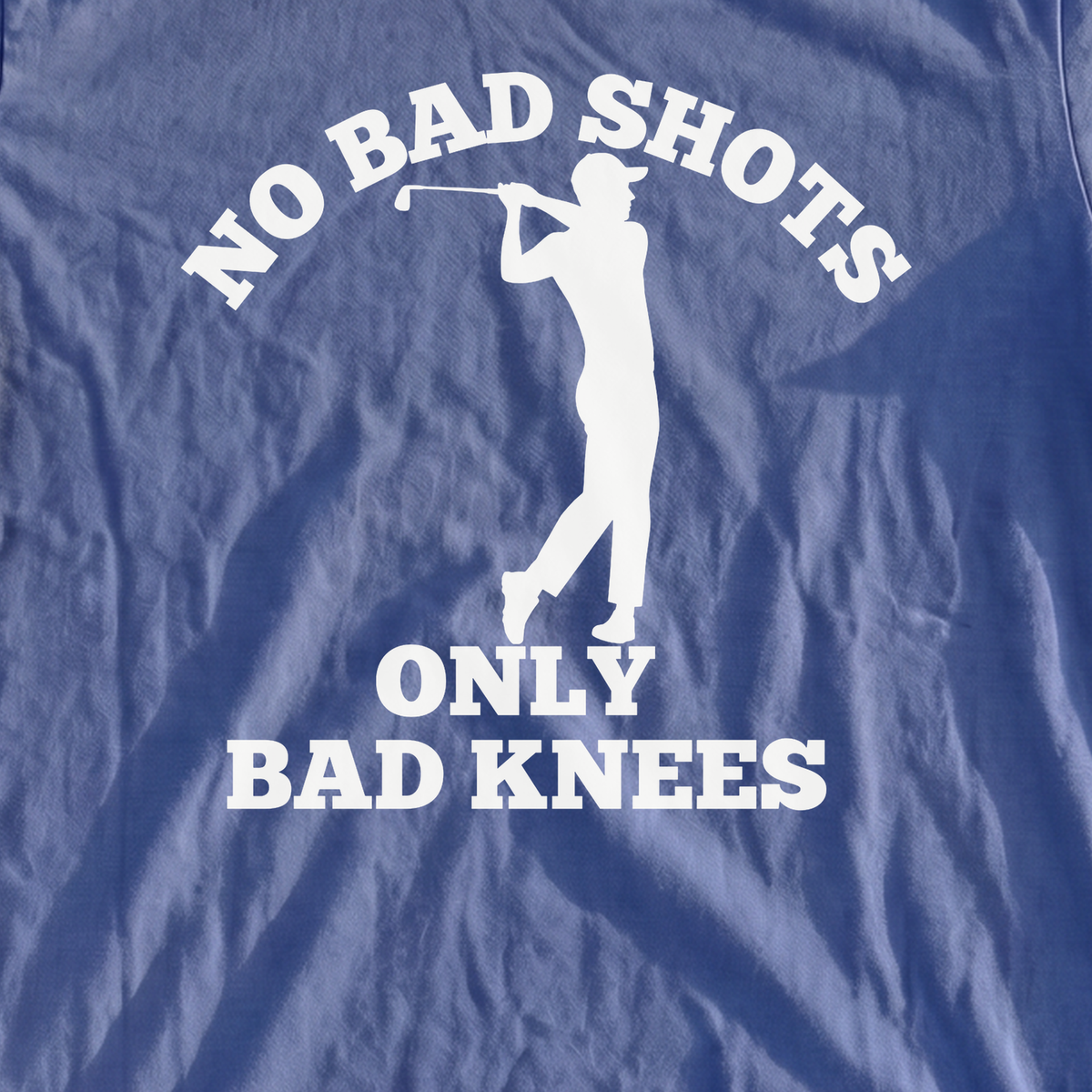 No Bad Shots Premium Tee, print close-up on Mystic Blue