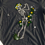 Dandelion Skeleton Swing Tee, print close-up on Black