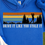 Drive It Like You Stole It Hoodie, print close-up on Royal