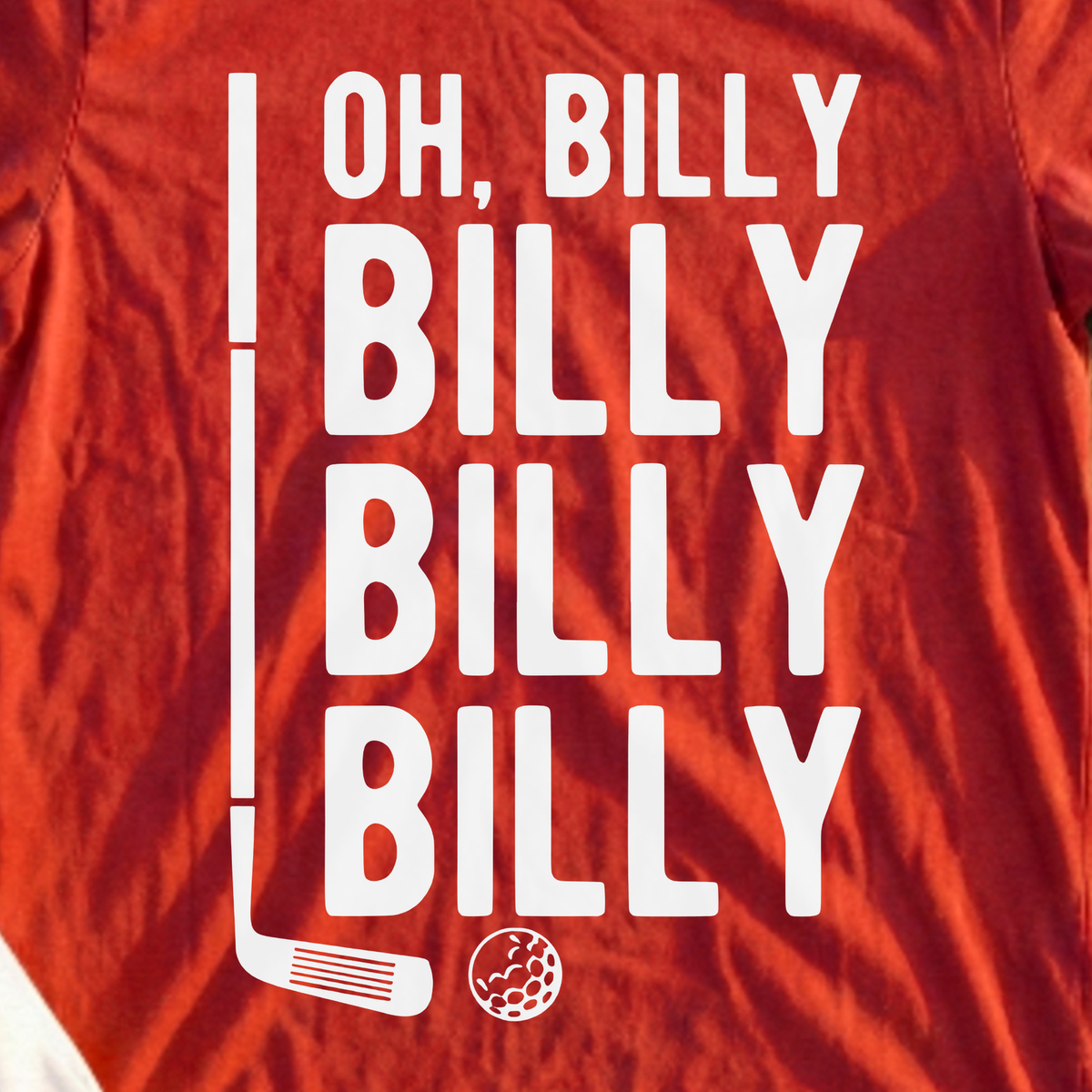 Billy Billy Billy Tee, print close-up on Red