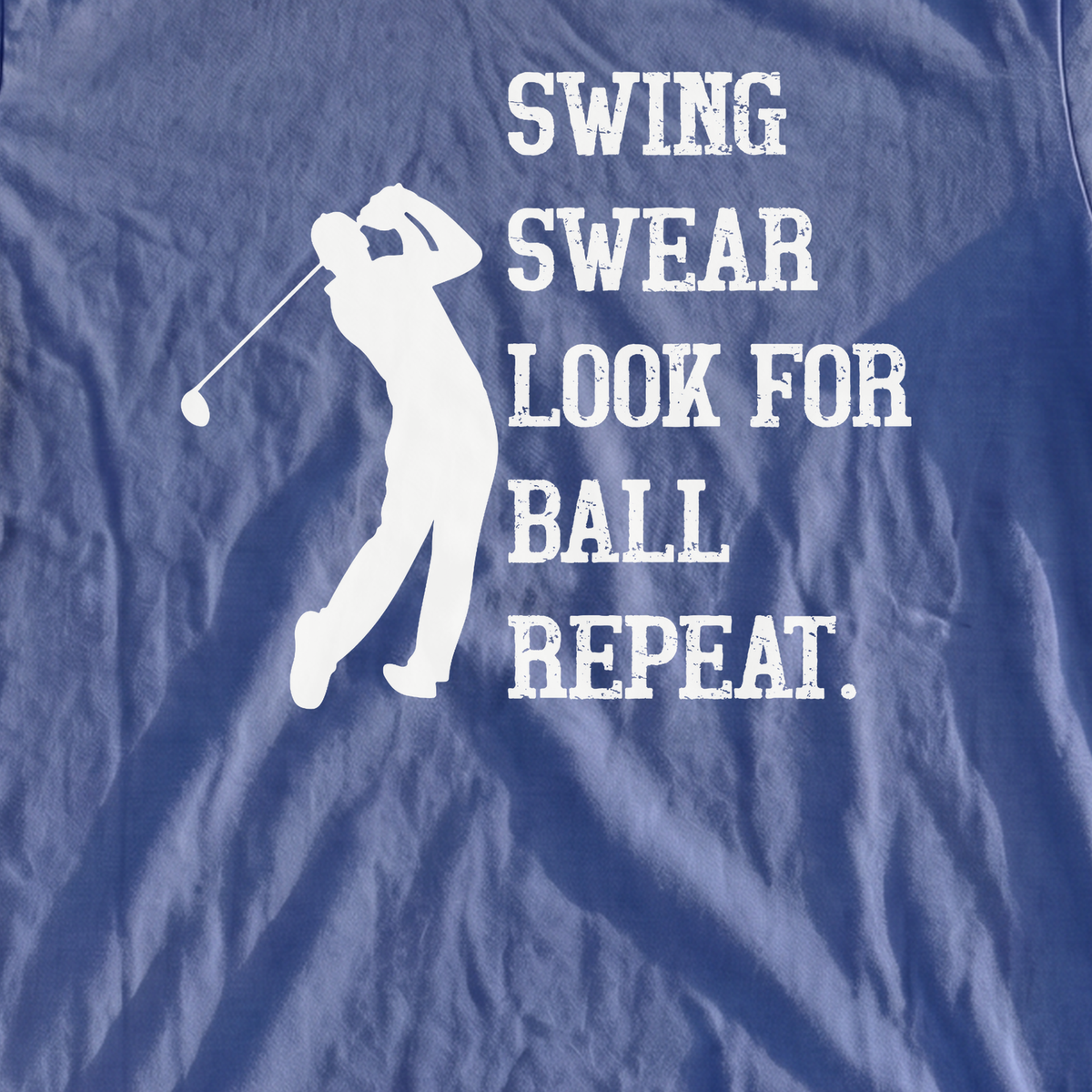 Swing Swear Repeat Premium Tee, print close-up on Mystic Blue