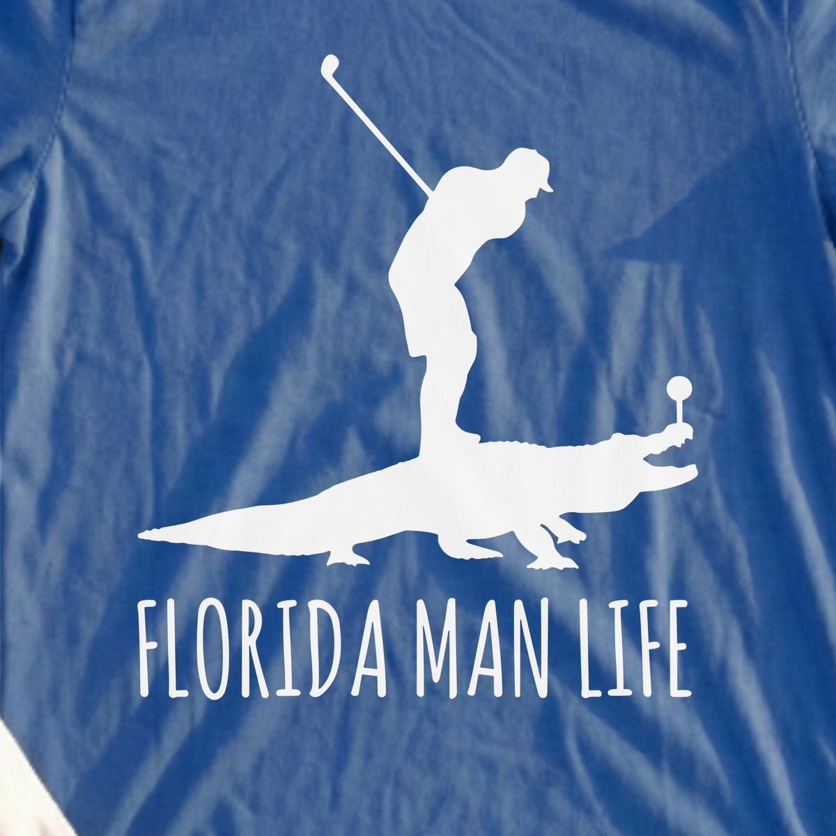 Florida Man Life Tee, print close-up on Royal