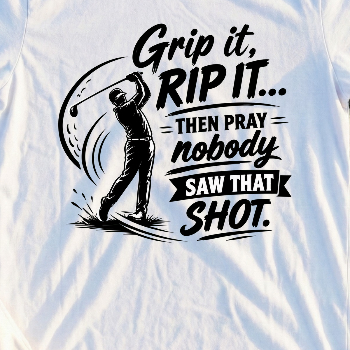 Pray Nobody Saw That Tee, print close-up on White