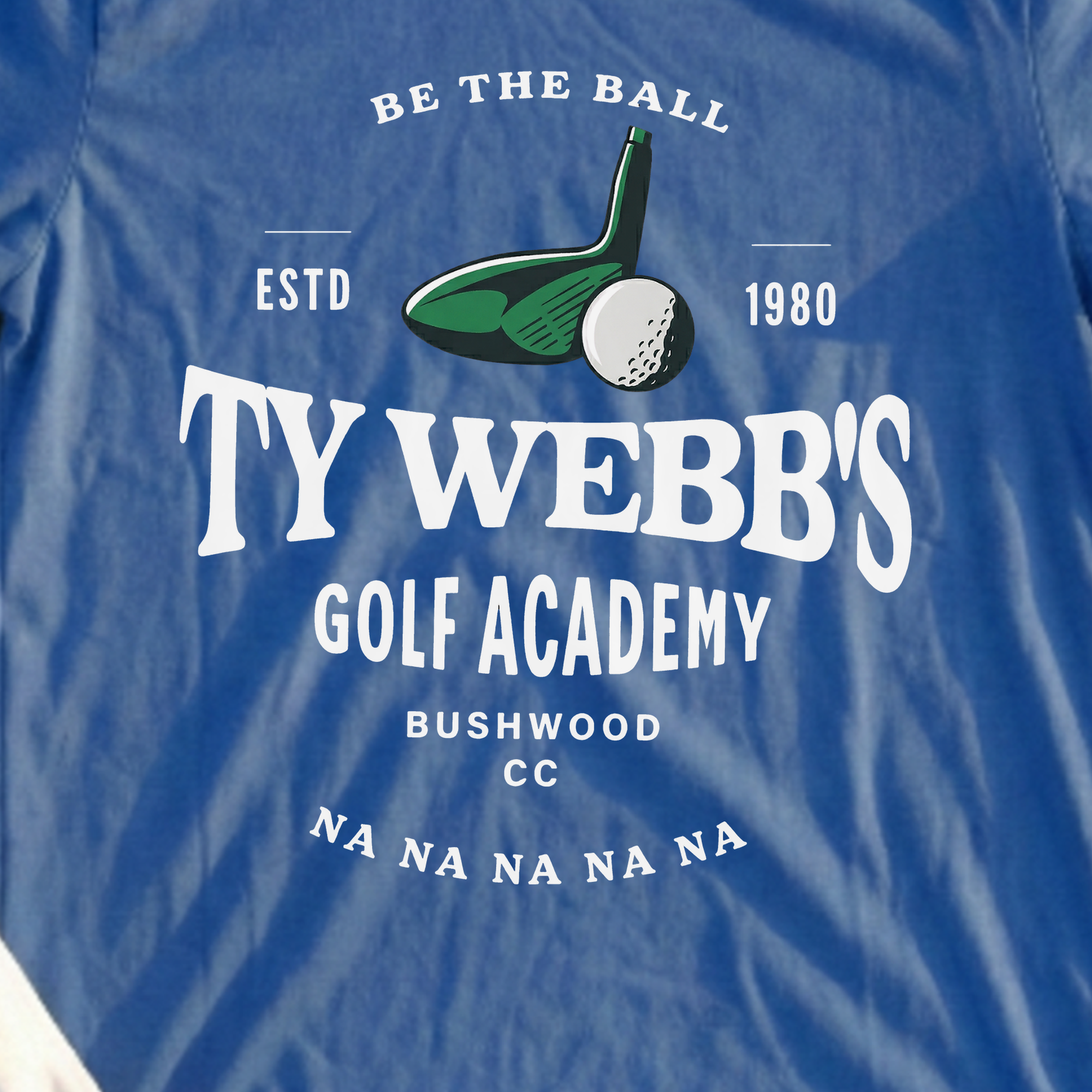 Ty Webb Golf Academy Tee, print close-up on Royal