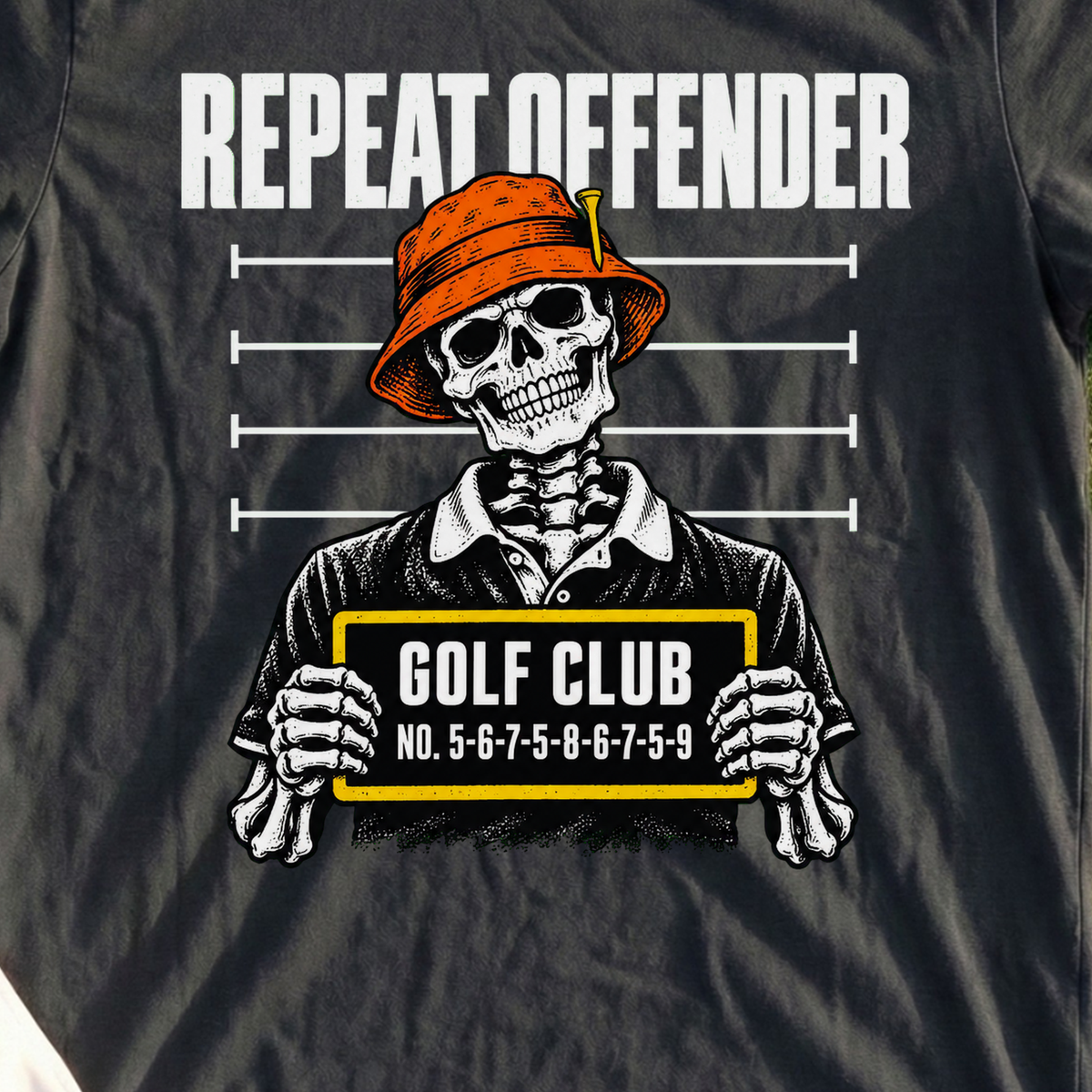 Repeat Offender Golf Club Tee, print close-up on Black