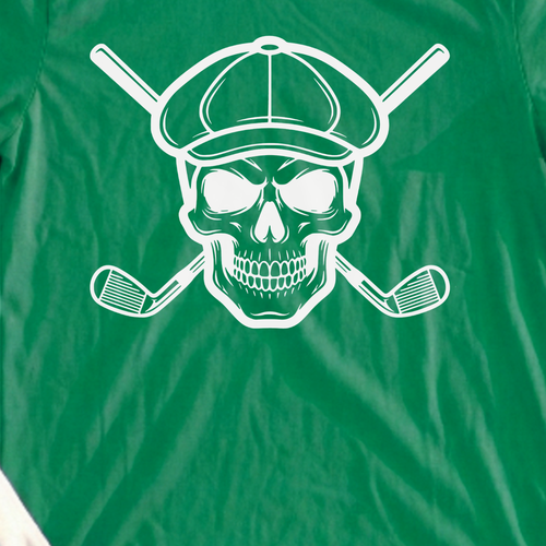 Skull & Cross Clubs Tee, print close-up on Irish Green