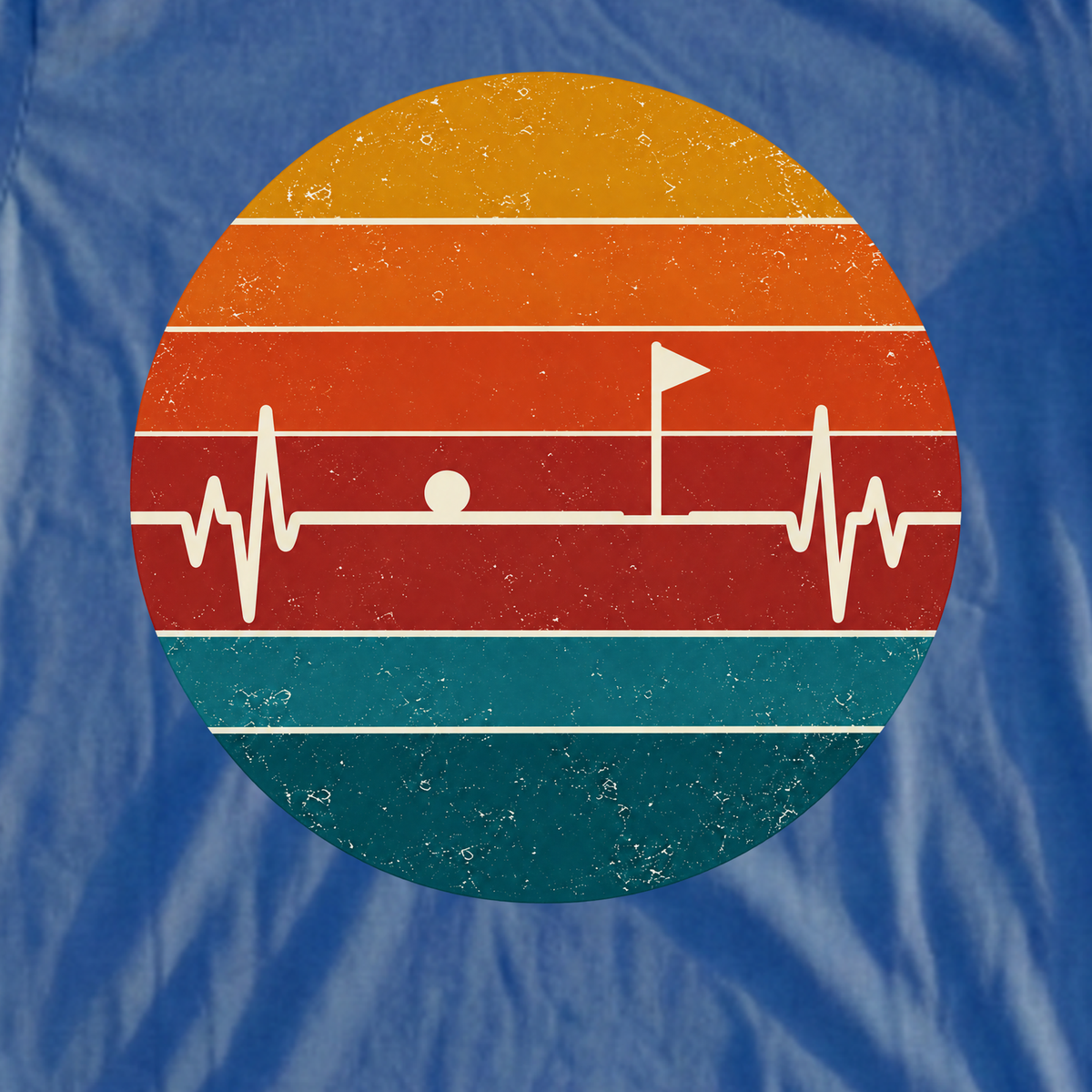 Flag EKG Retro Sunset Tee, print close-up on Royal