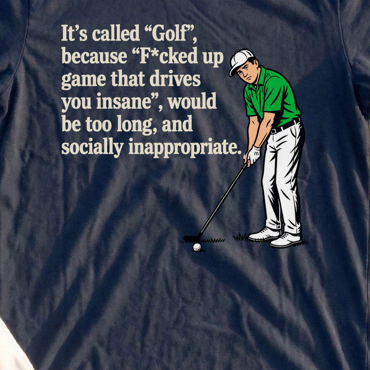 Why It's Called Golf Tee, print close-up on Navy