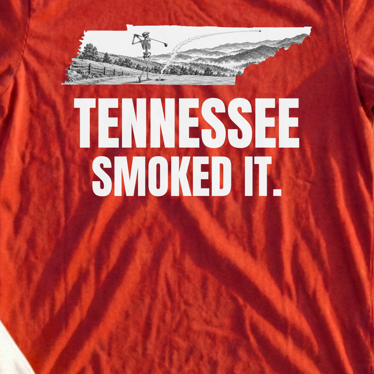 Tennessee Smoked It Tee, print close-up on Red