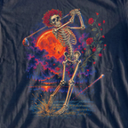 Rose Skeleton Rock Tour Tee, print close-up on Navy