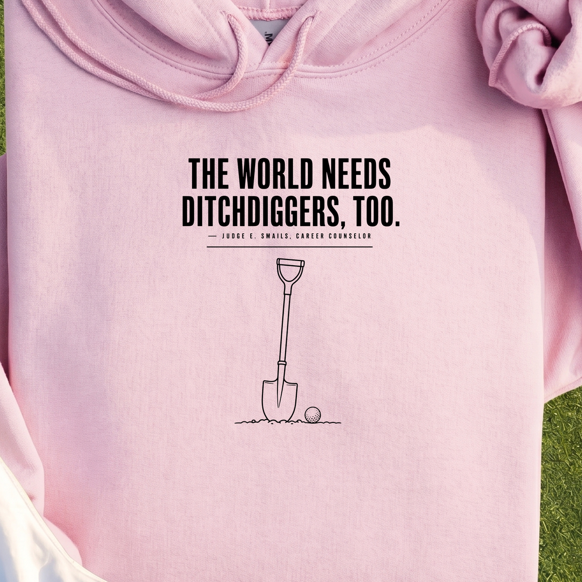 Ditch Diggers Hoodie, print close-up on Light Pink