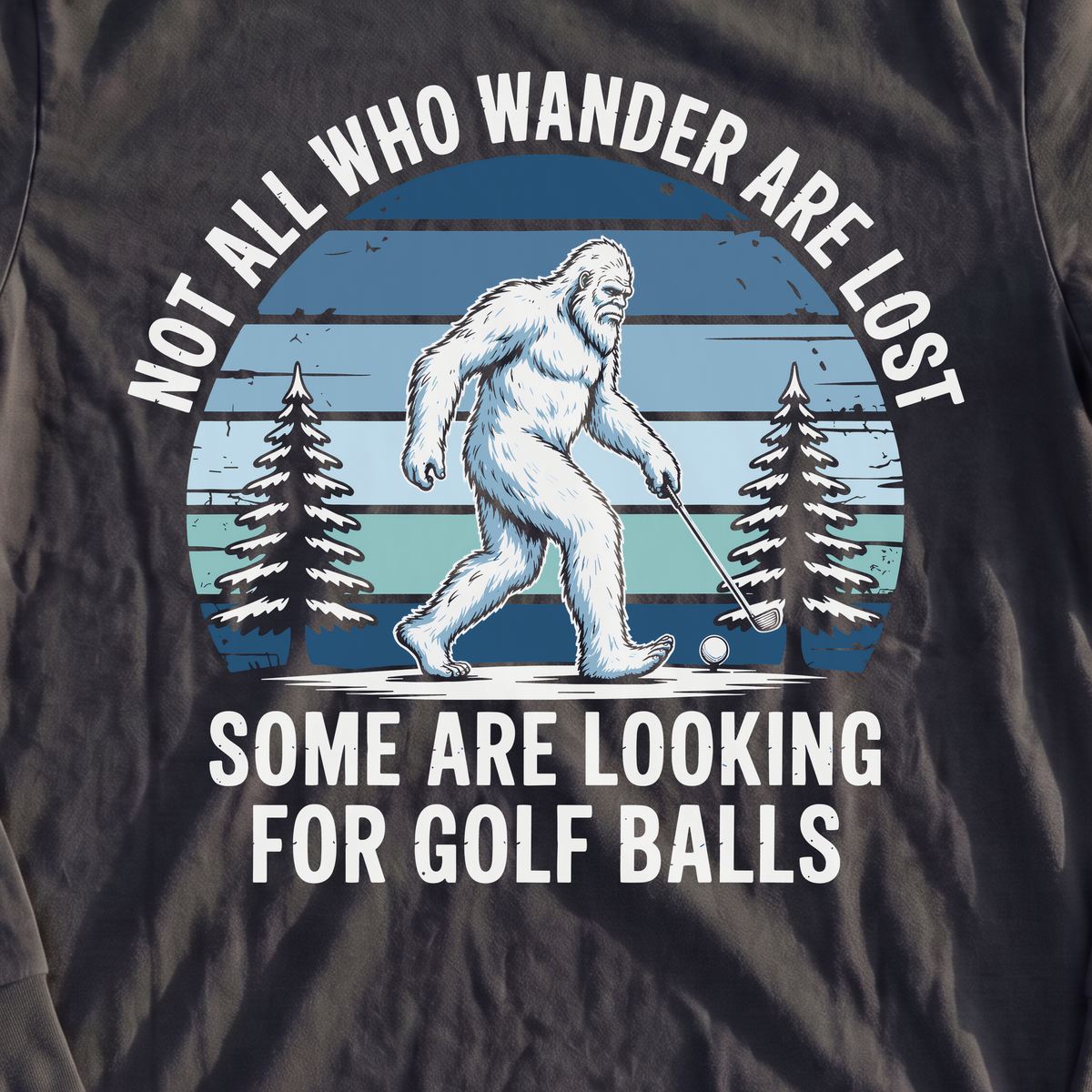 Not All Who Wandrer Yeti Long Sleeve Tee, print close-up on Black