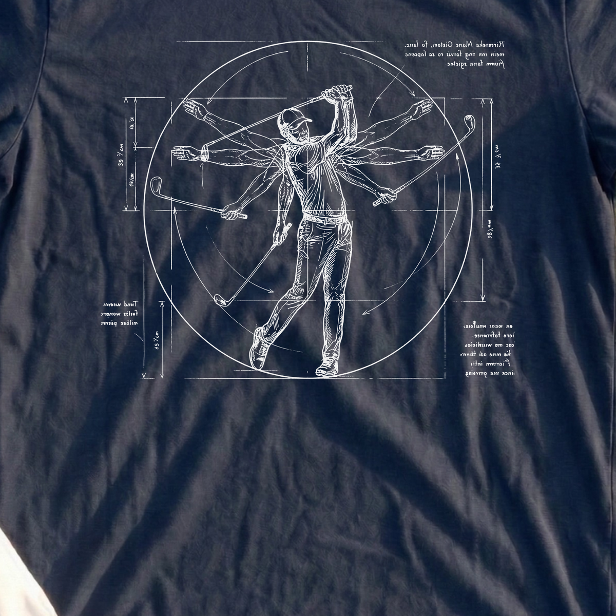 Da Vinci Swing Tee, print close-up on Navy