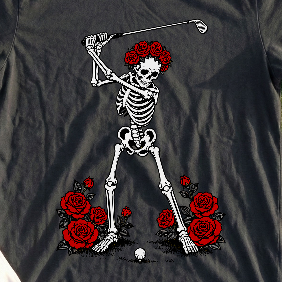 Rose Skeleton's Approach Tee, print close-up on Black