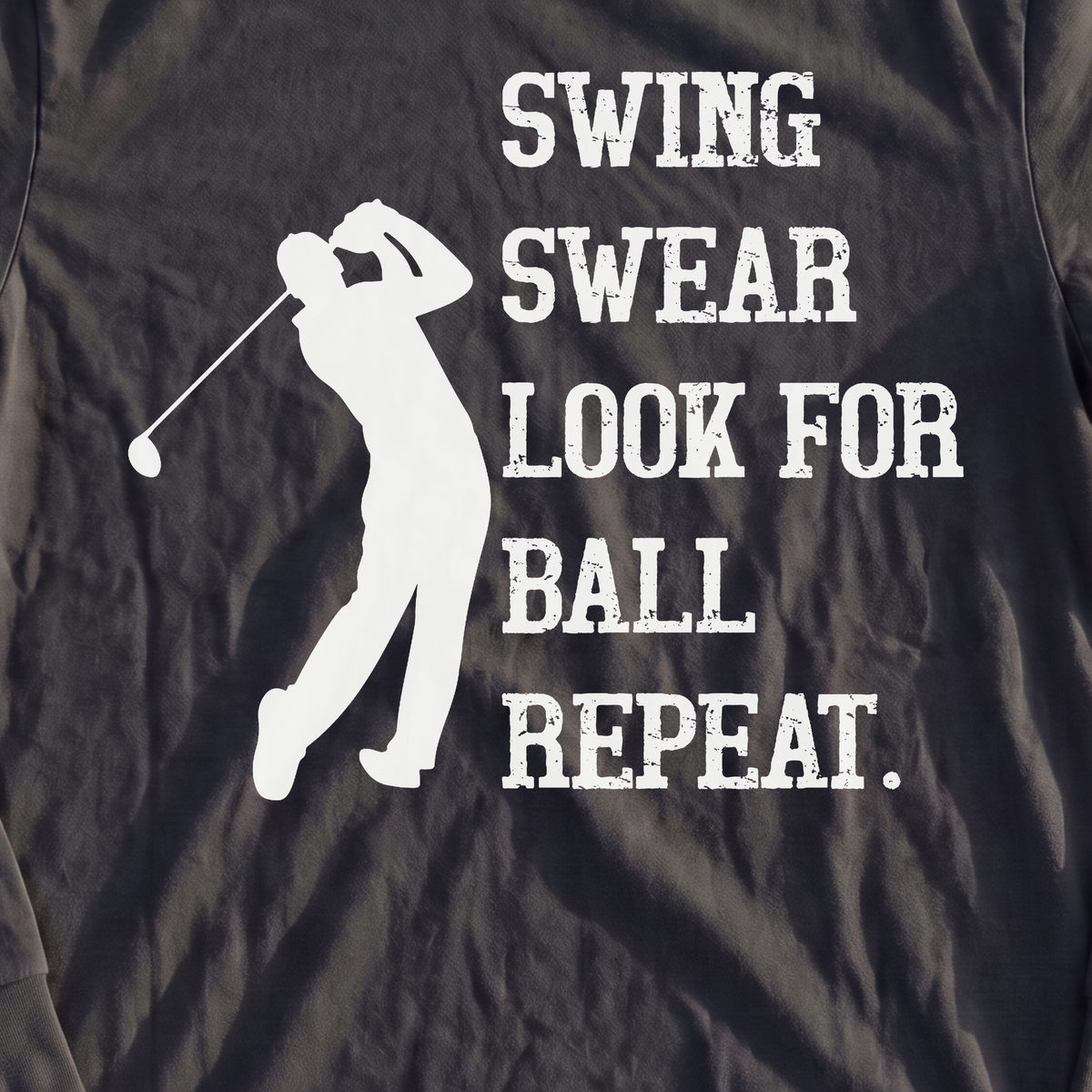 Swing Swear Repeat Long Sleeve Tee, print close-up on Black