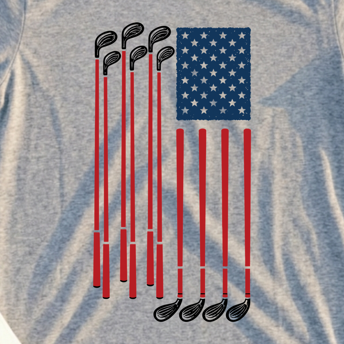Golf Club Stars Flag Tee, print close-up on Sport Grey