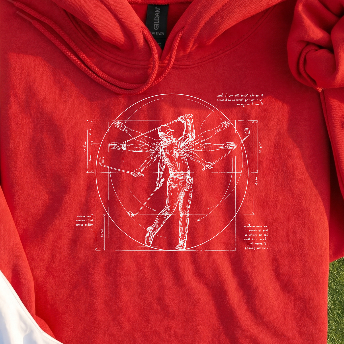 Da Vinci Swing Hoodie, print close-up on Red