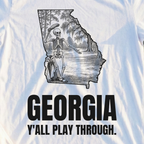 Georgia Y'all Play Through Tee, print close-up on White