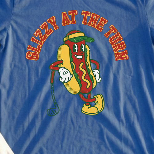 Glizzy At The Turn Tee, print close-up on Royal