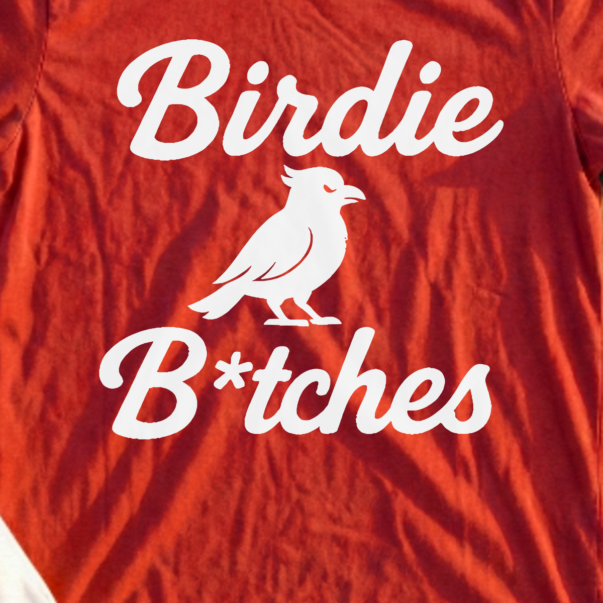 Birdie B*itches Tee, print close-up on Red