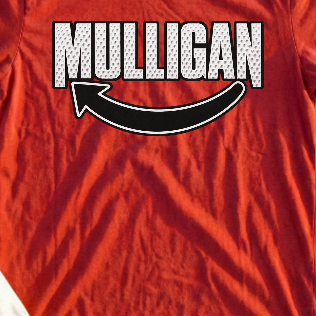 Mulligan, Redo Arrow Dimples Tee, print close-up on Red