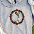 Rose Skeleton Crest Hoodie, print close-up on Sport Grey
