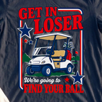 Get In Loser Stars And Stripes Tee, print close-up on Navy